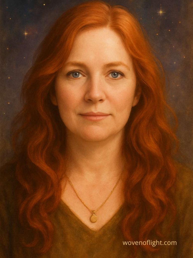 IamAureleynia Red haired woman, mature, in golden background. Aureleynia.