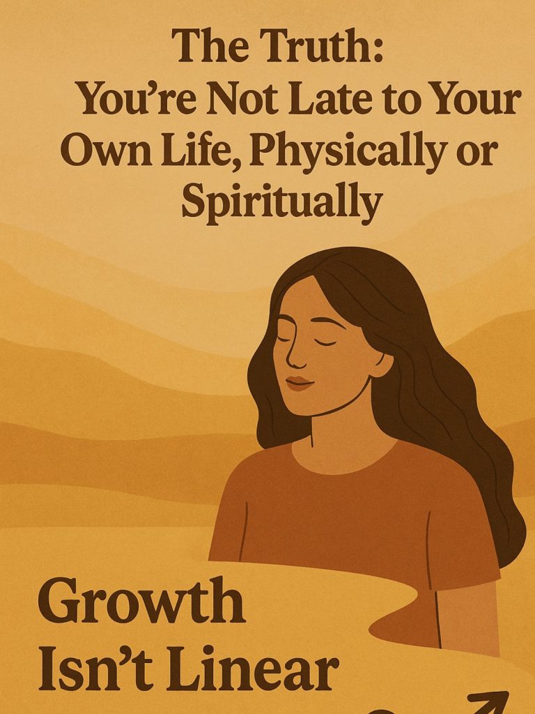 A serene woman with long flowing hair and closed eyes, illustrated in warm golden tones, representing inner peace and trust in life’s timing.